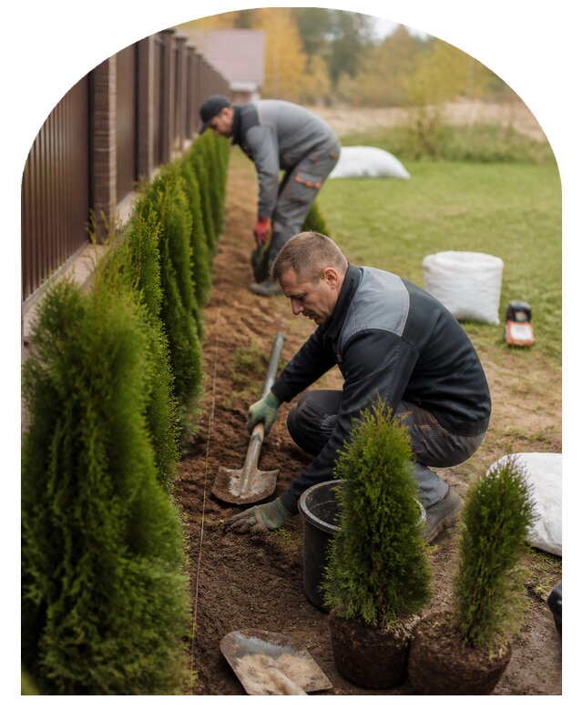 Живая изгородь из туи для участка под ключ в Кропоткине